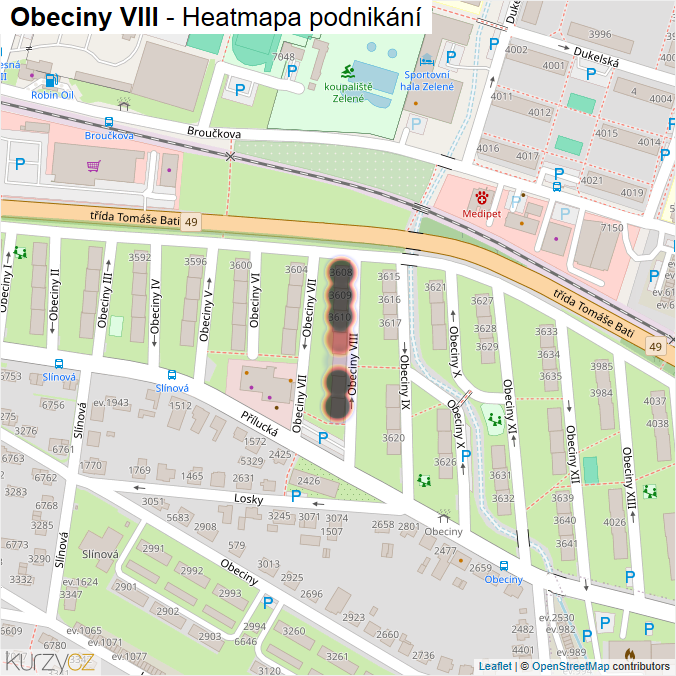 Mapa Obeciny VIII - Firmy v ulici.