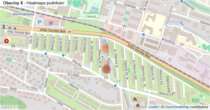 Obeciny X - mapa podnikání