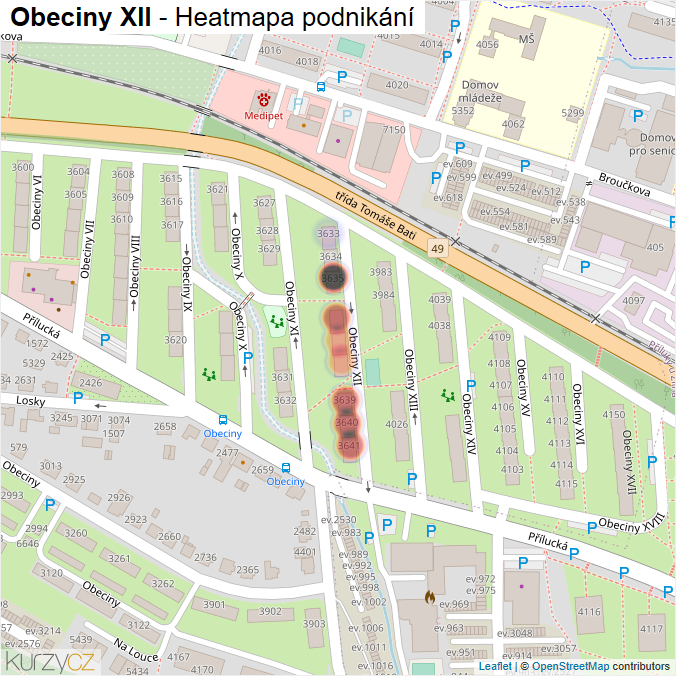 Mapa Obeciny XII - Firmy v ulici.