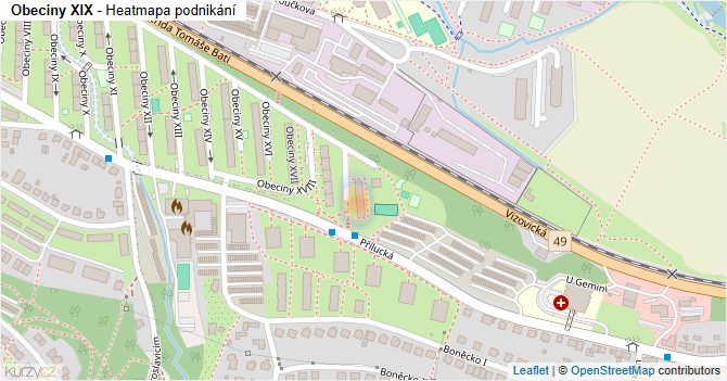 Obeciny XIX - mapa podnikání