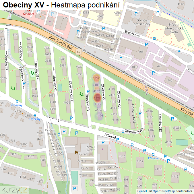 Mapa Obeciny XV - Firmy v ulici.