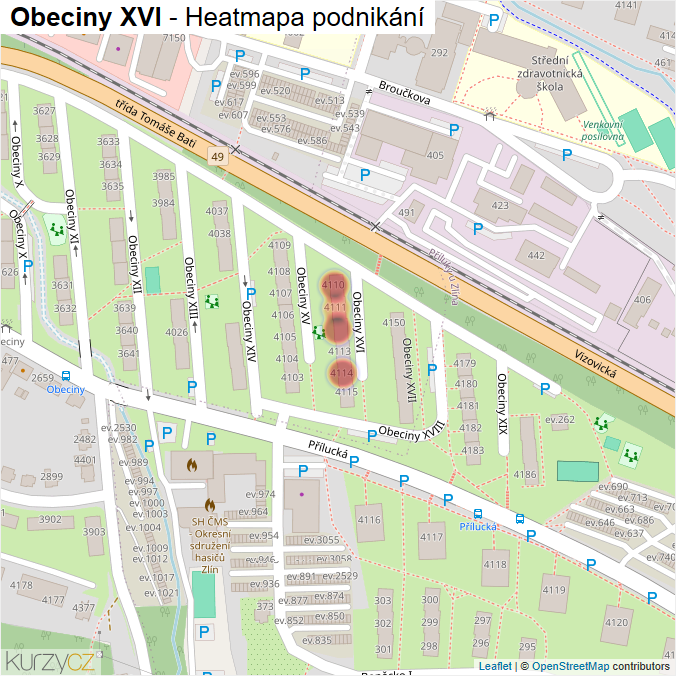 Mapa Obeciny XVI - Firmy v ulici.