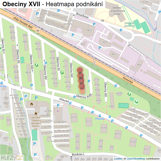 Mapa Obeciny XVII - Firmy v ulici.