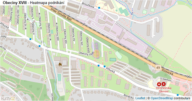 Obeciny XVIII - mapa podnikání