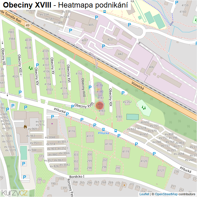Mapa Obeciny XVIII - Firmy v ulici.