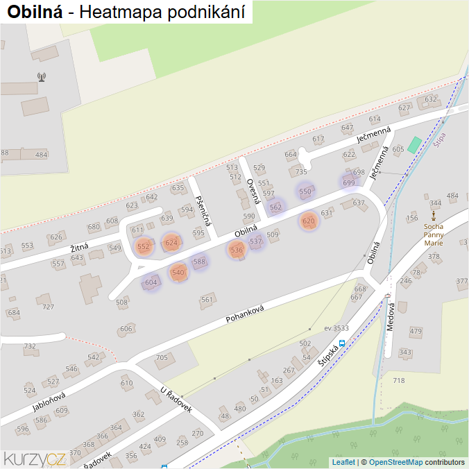 Mapa Obilná - Firmy v ulici.