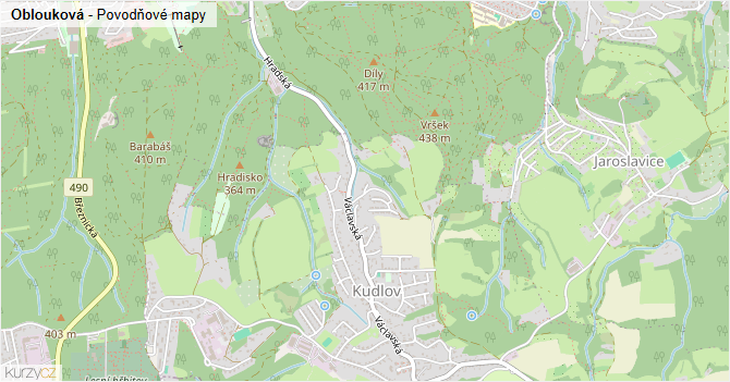 Oblouková - záplavové mapy stoleté vody