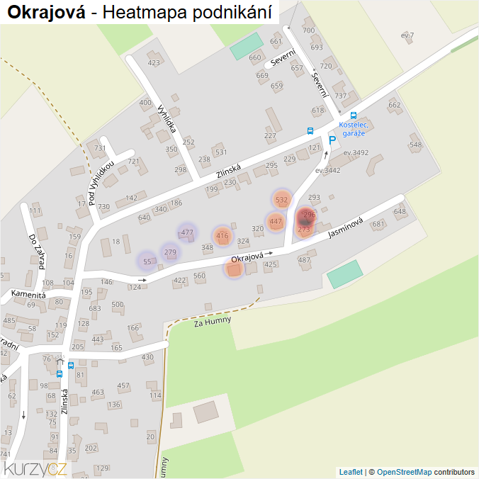 Mapa Okrajová - Firmy v ulici.