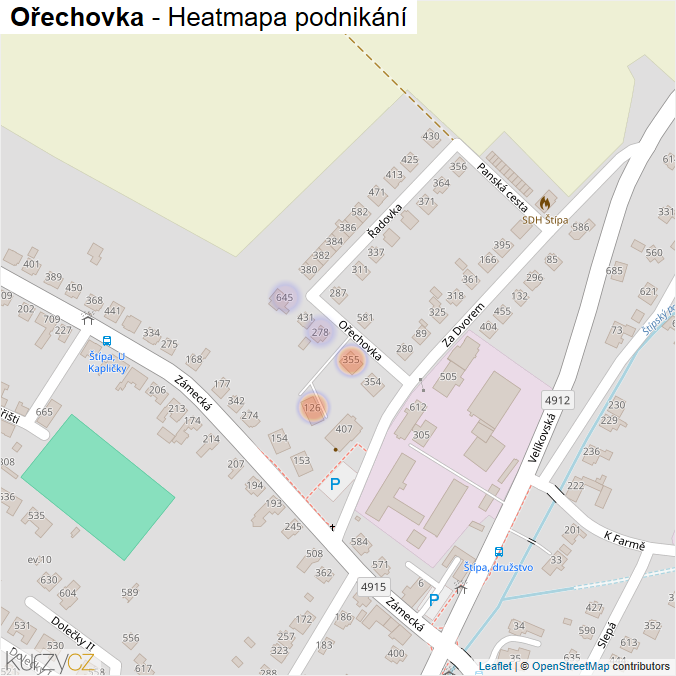 Mapa Ořechovka - Firmy v ulici.