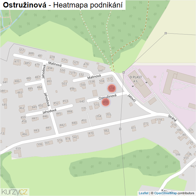 Mapa Ostružinová - Firmy v ulici.