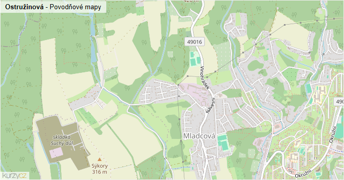 Ostružinová - záplavové mapy stoleté vody