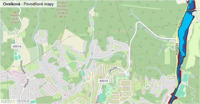 Ovsíková - záplavové mapy stoleté vody