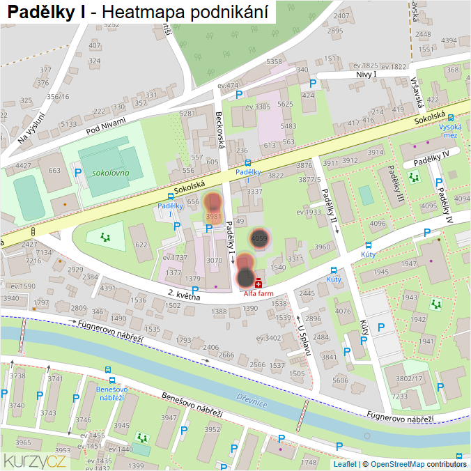 Mapa Padělky I - Firmy v ulici.