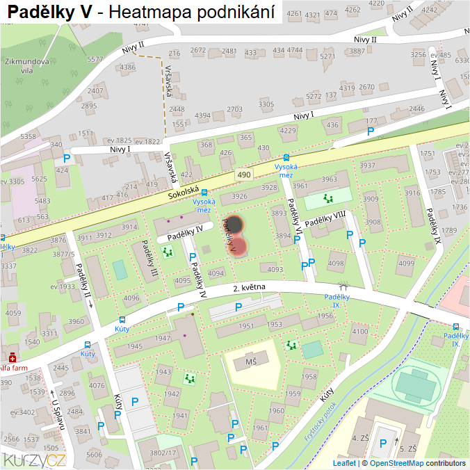 Mapa Padělky V - Firmy v ulici.