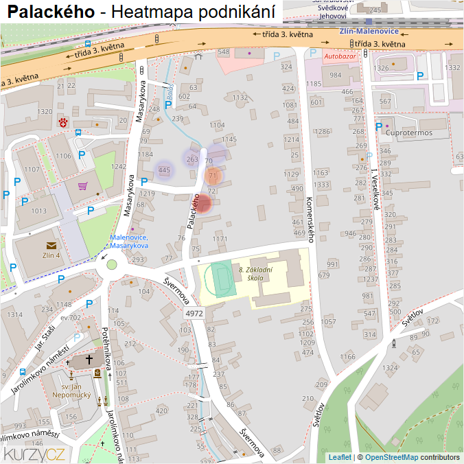 Mapa Palackého - Firmy v ulici.