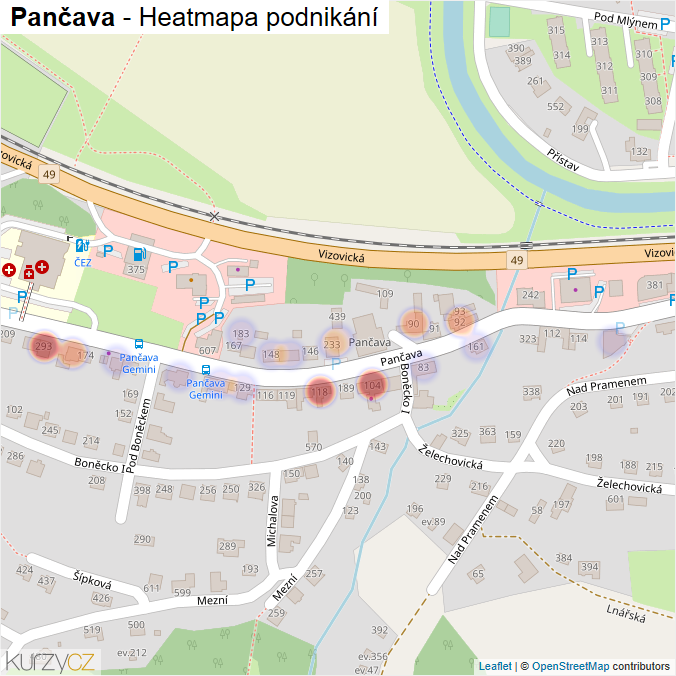Mapa Pančava - Firmy v ulici.