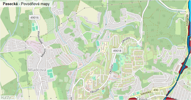 Pasecká - záplavové mapy stoleté vody