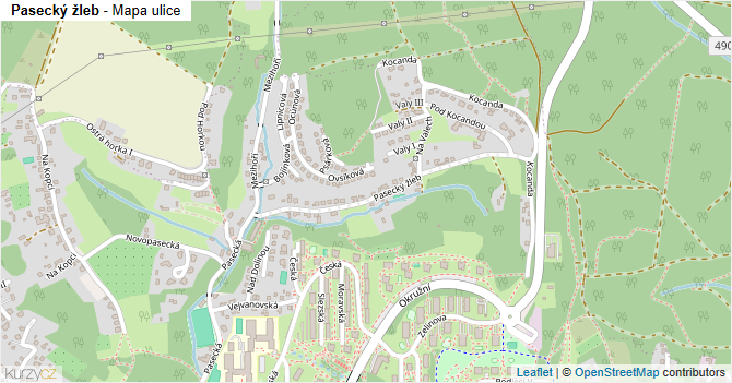 Pasecký žleb - mapa ulice