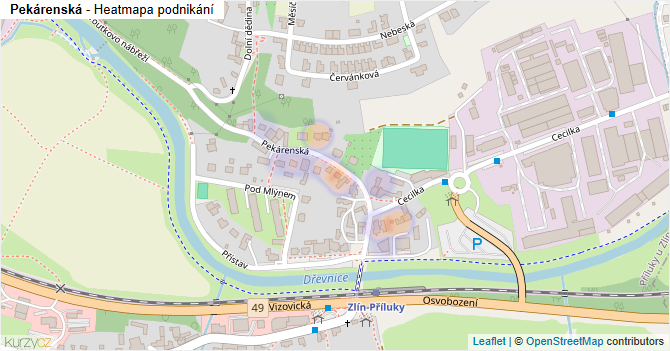 Pekárenská - mapa podnikání