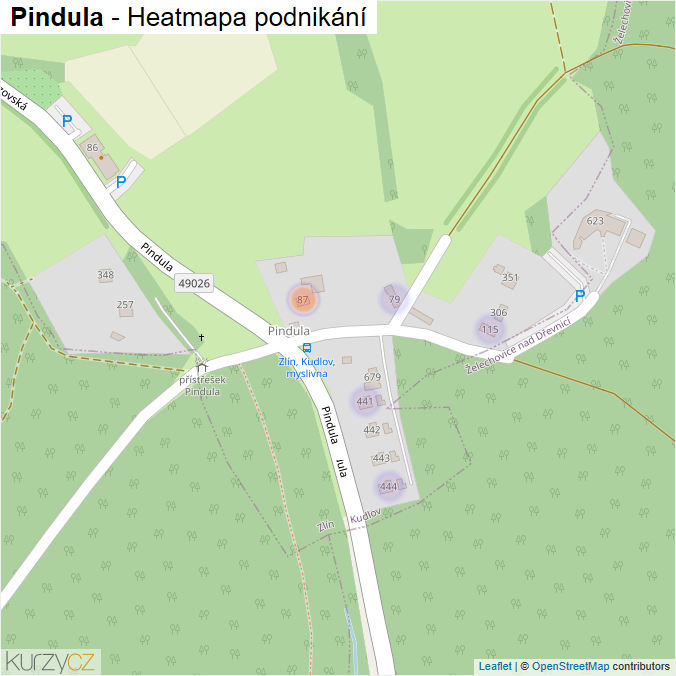 Mapa Pindula - Firmy v ulici.