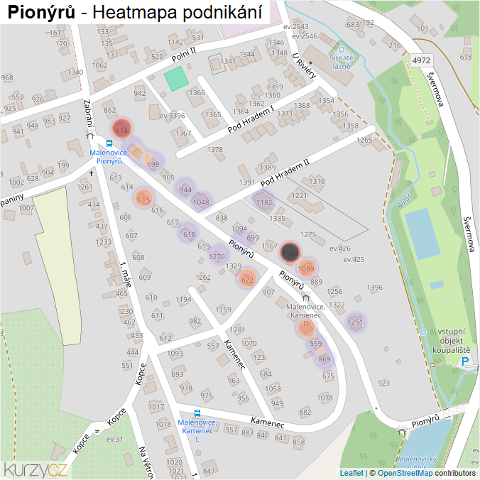 Mapa Pionýrů - Firmy v ulici.
