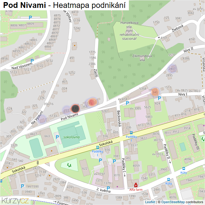 Mapa Pod Nivami - Firmy v ulici.