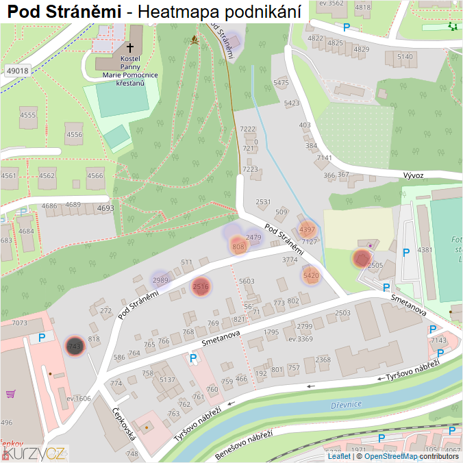 Mapa Pod Stráněmi - Firmy v ulici.