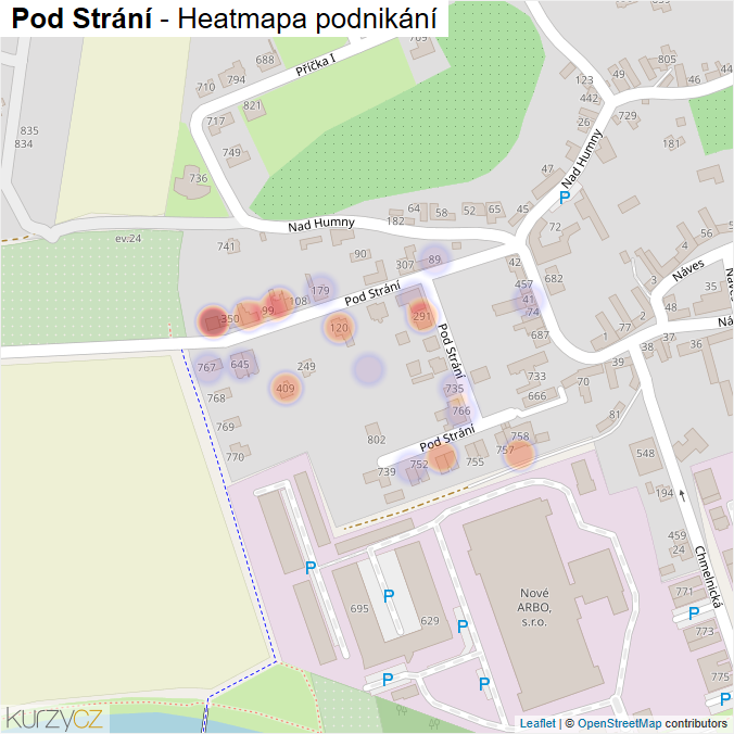 Mapa Pod Strání - Firmy v ulici.