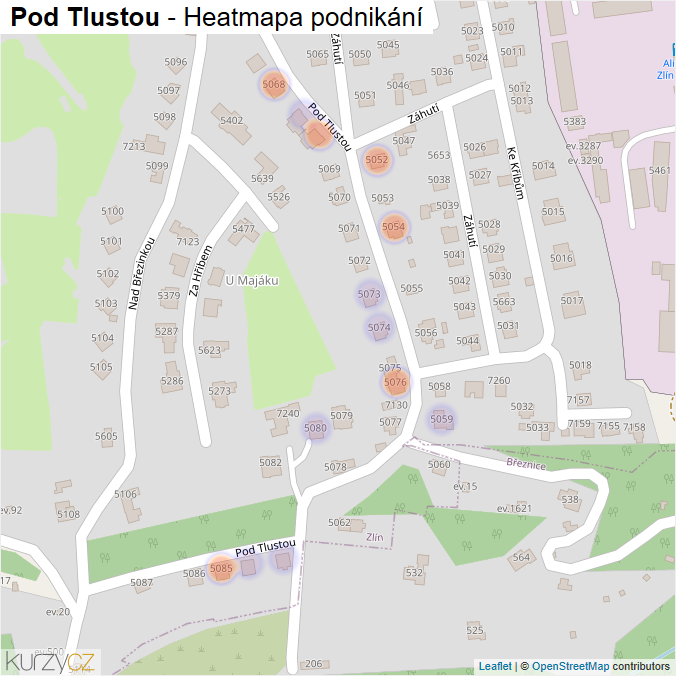 Mapa Pod Tlustou - Firmy v ulici.