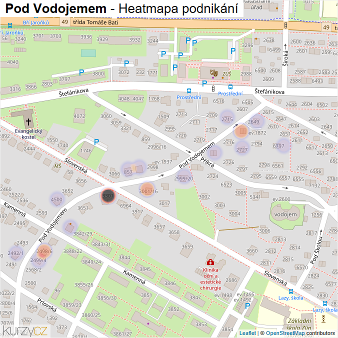 Mapa Pod Vodojemem - Firmy v ulici.