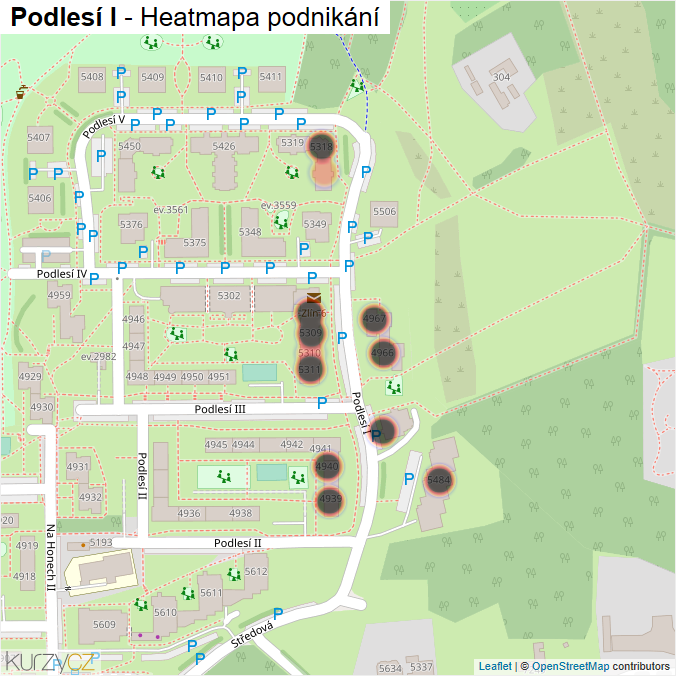 Mapa Podlesí I - Firmy v ulici.
