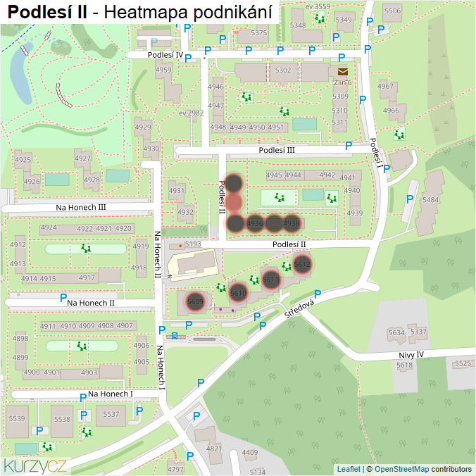 Mapa Podlesí II - Firmy v ulici.