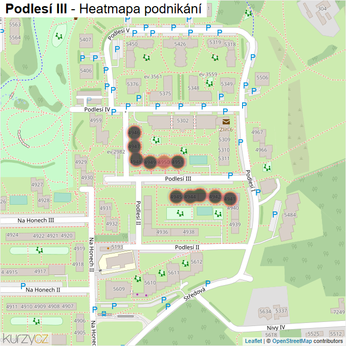 Mapa Podlesí III - Firmy v ulici.
