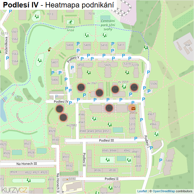 Mapa Podlesí IV - Firmy v ulici.