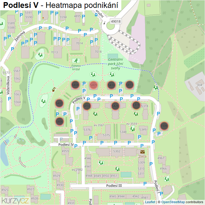 Mapa Podlesí V - Firmy v ulici.