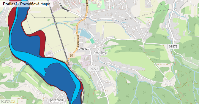 Podlesí - záplavové mapy stoleté vody