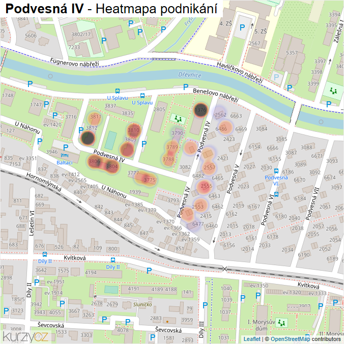 Mapa Podvesná IV - Firmy v ulici.