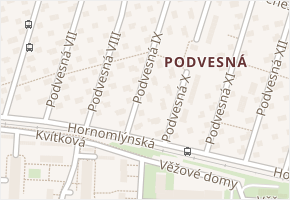 Podvesná IX v obci Zlín - mapa ulice