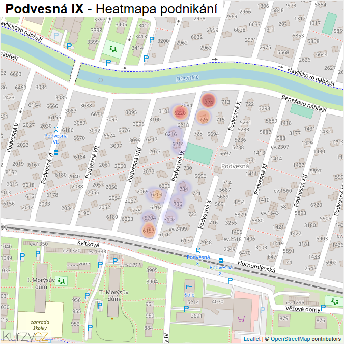 Mapa Podvesná IX - Firmy v ulici.