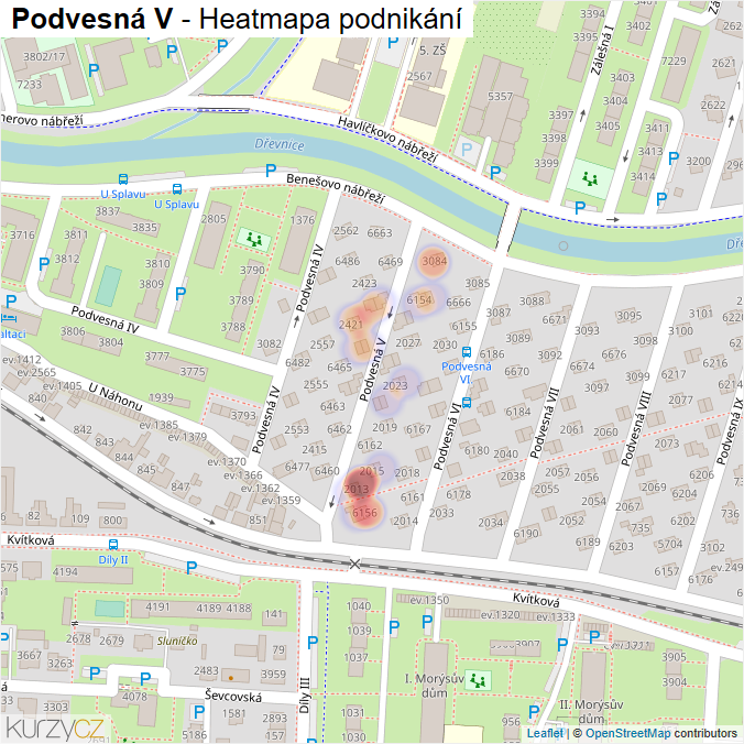 Mapa Podvesná V - Firmy v ulici.