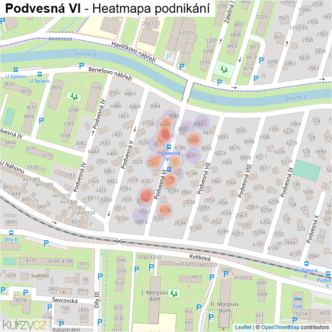 Mapa Podvesná VI - Firmy v ulici.