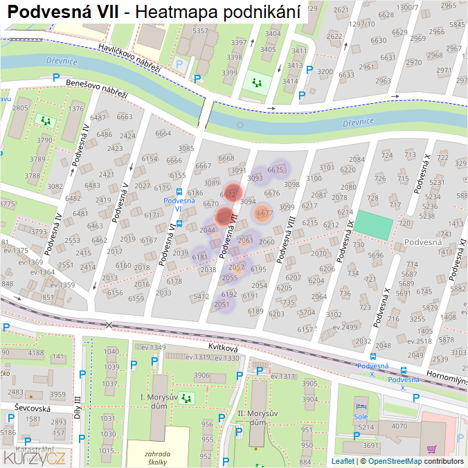 Mapa Podvesná VII - Firmy v ulici.