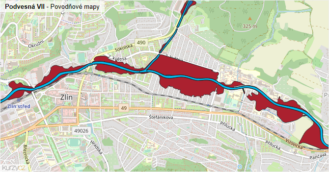 Podvesná VII - záplavové mapy stoleté vody