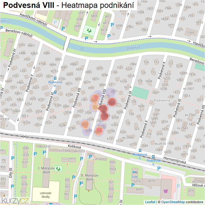 Mapa Podvesná VIII - Firmy v ulici.
