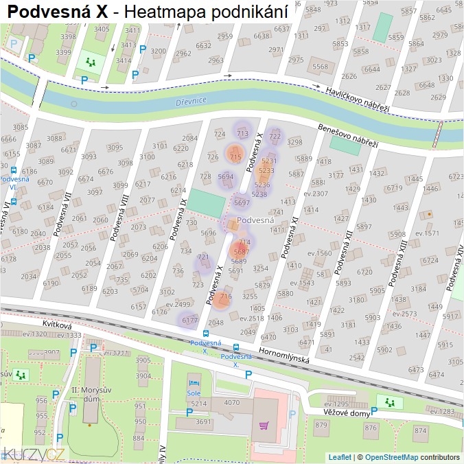 Mapa Podvesná X - Firmy v ulici.