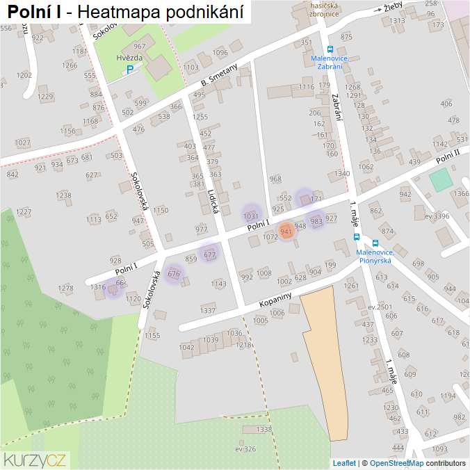 Mapa Polní I - Firmy v ulici.