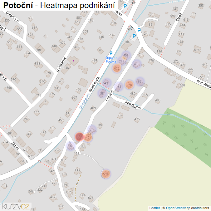 Mapa Potoční - Firmy v ulici.