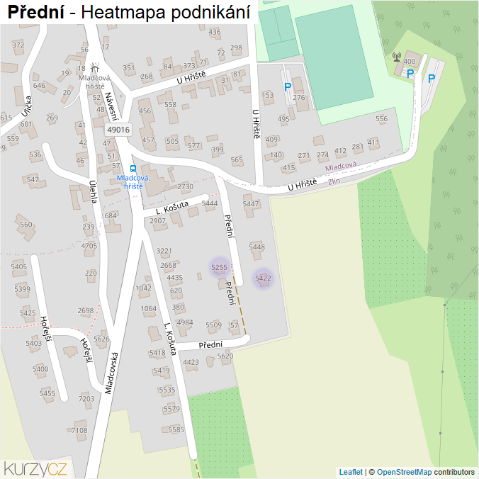 Mapa Přední - Firmy v ulici.