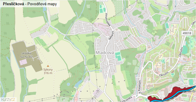 Přesličková - záplavové mapy stoleté vody