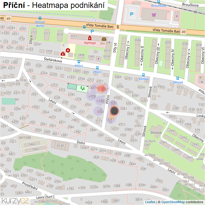 Mapa Příční - Firmy v ulici.